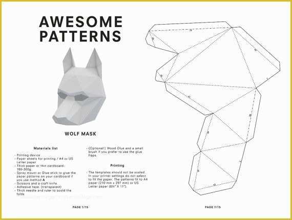 Free Papercraft Templates Pdf Of Diy Wolf Mask Low Poly Paper Craft Template Printable