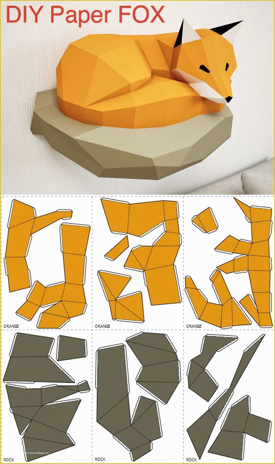Free Papercraft Templates Pdf Of Papercraft Fox On Rock Paper Model 3d Paper Craft Paper