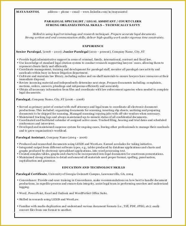 Free Paralegal Resume Templates Of 9 Paralegal Resume Templates Pdf Doc