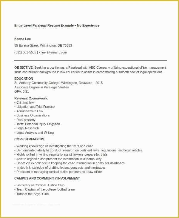 Free Paralegal Resume Templates Of 9 Paralegal Resume Templates Pdf Doc