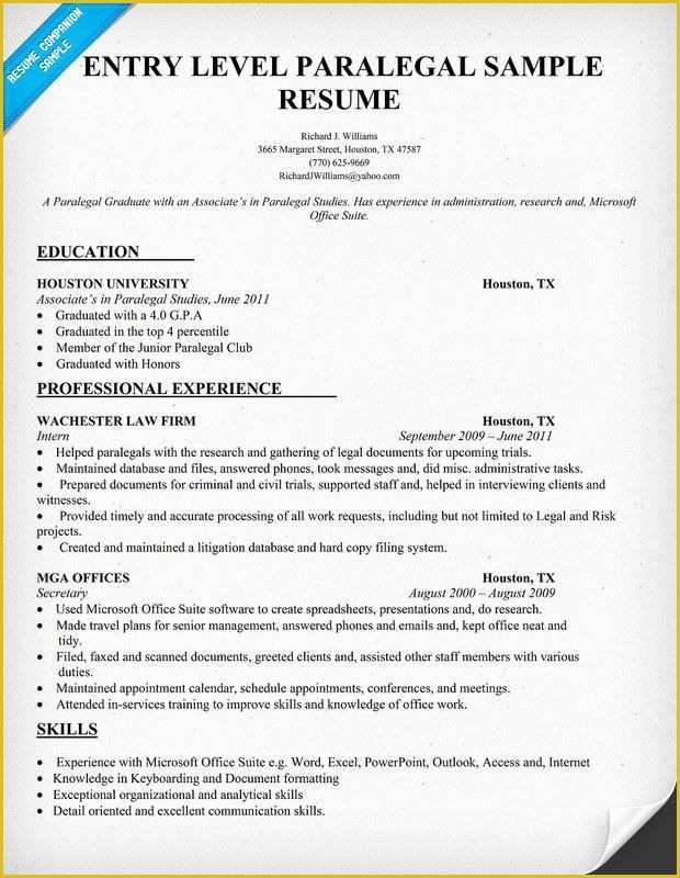 Free Paralegal Resume Templates Of Entry Level Paralegal Resume Sample Resume Panion