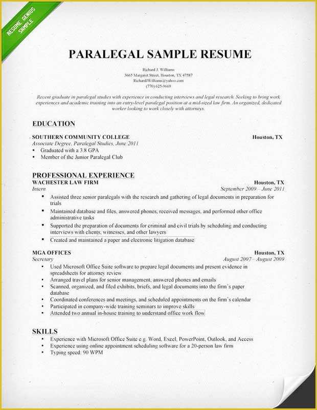 Free Paralegal Resume Templates Of Paralegal Cover Letter Sample