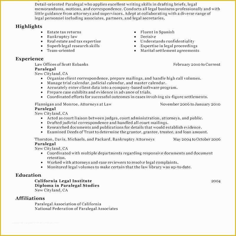 Free Paralegal Resume Templates Of Paralegal Resume Paralegal Example for Law for Paralegal