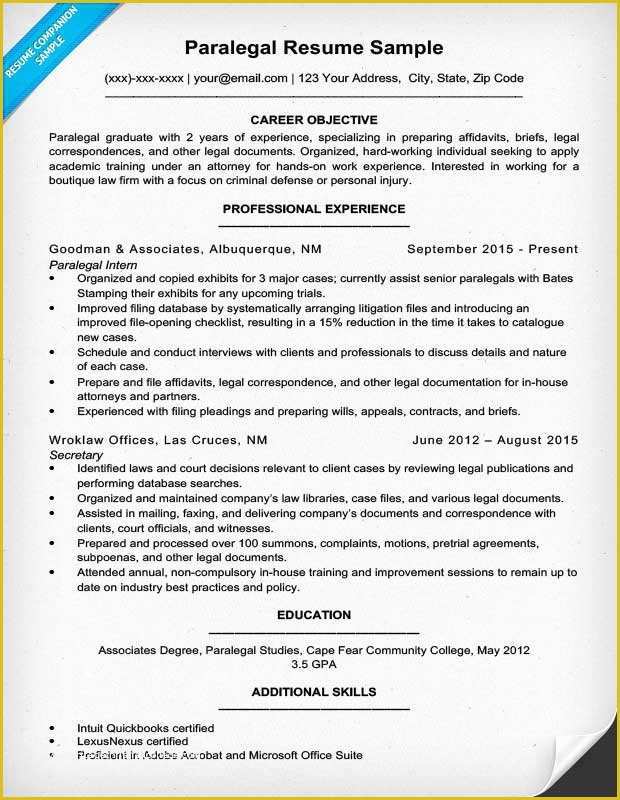 Free Paralegal Resume Templates Of Paralegal Resume Sample & Writing Tips