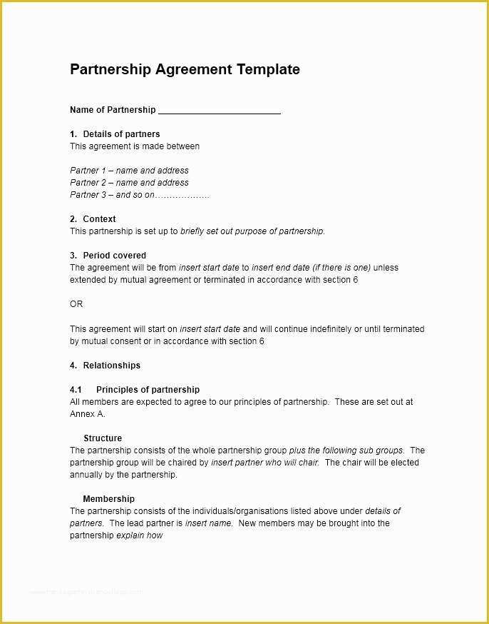 Free Partnership Agreement Template Of 40 Free Partnership Agreement Templates Business General