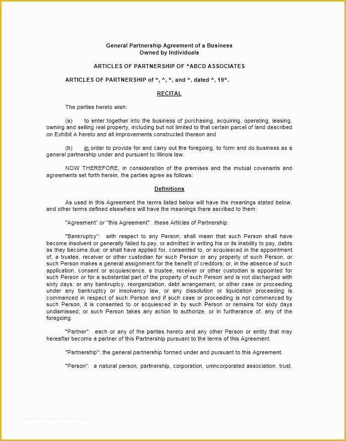 Free Partnership Agreement Template Of 40 Free Partnership Agreement Templates Business General