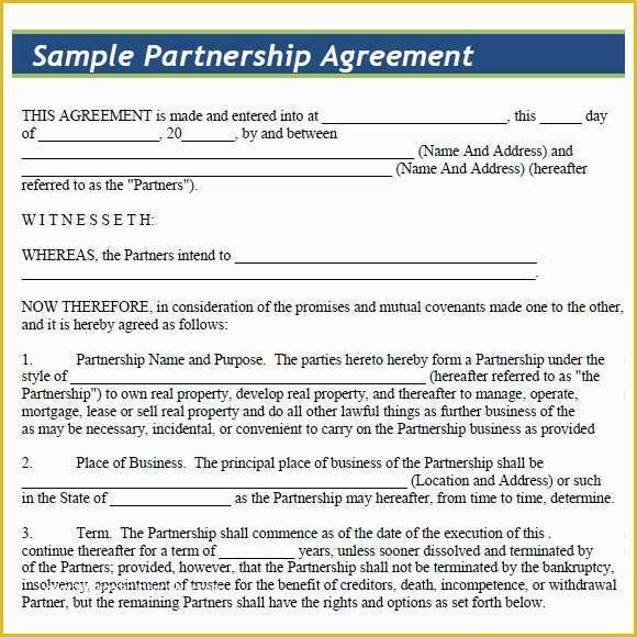 Free Partnership Agreement Template Of 8 Sample Partnership Agreements