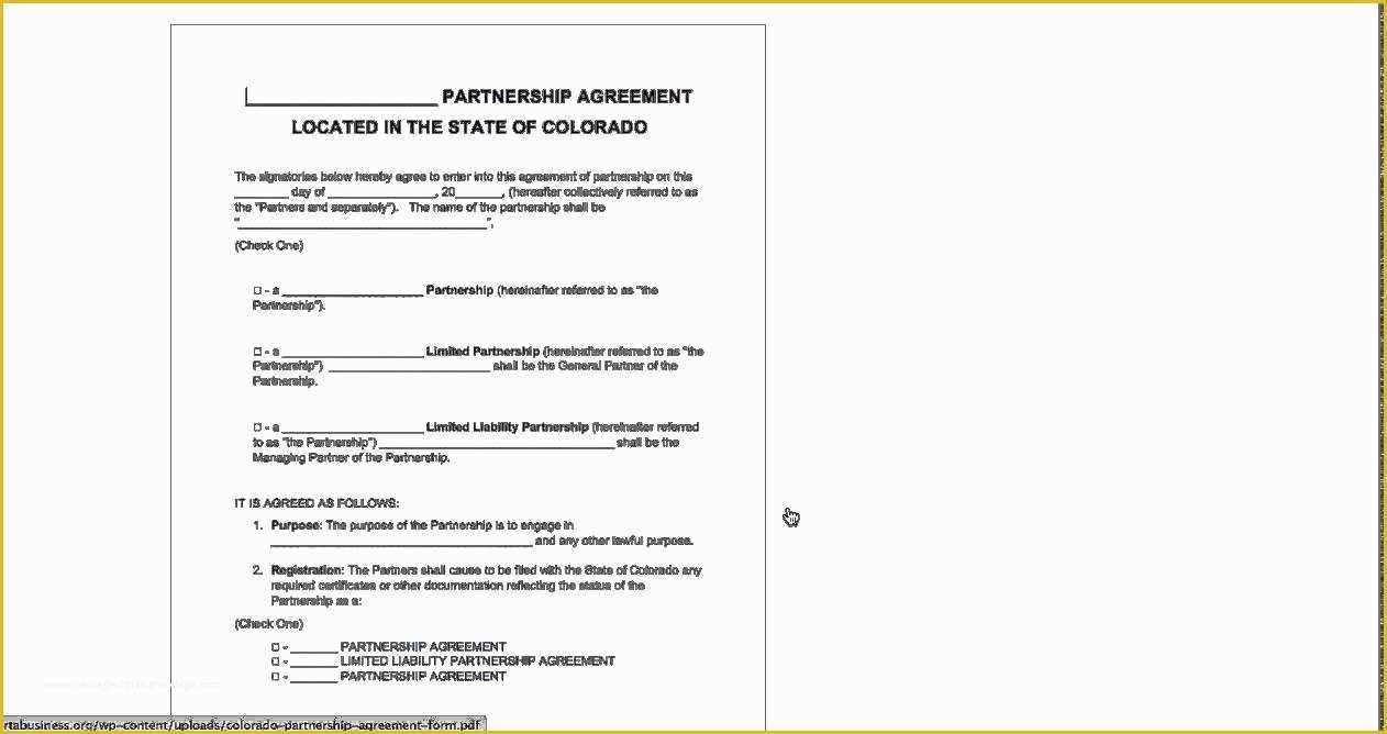 Free Partnership Agreement Template Of Free Colorado Partnership Agreement Template