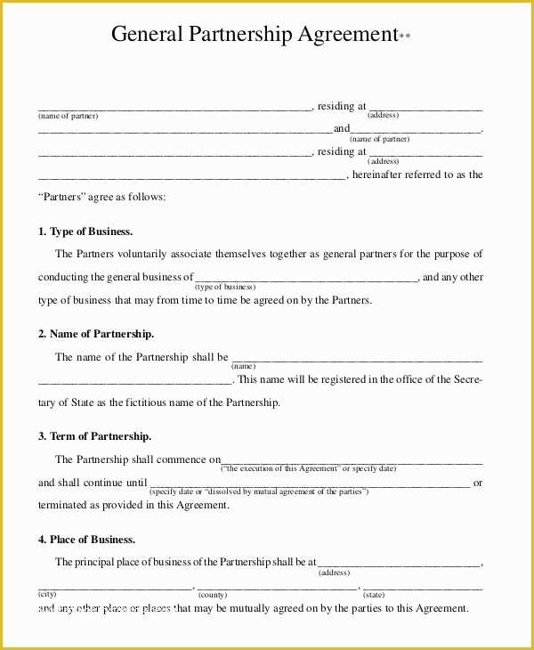 Free Partnership Agreement Template Of General Partnership Agreement Sample