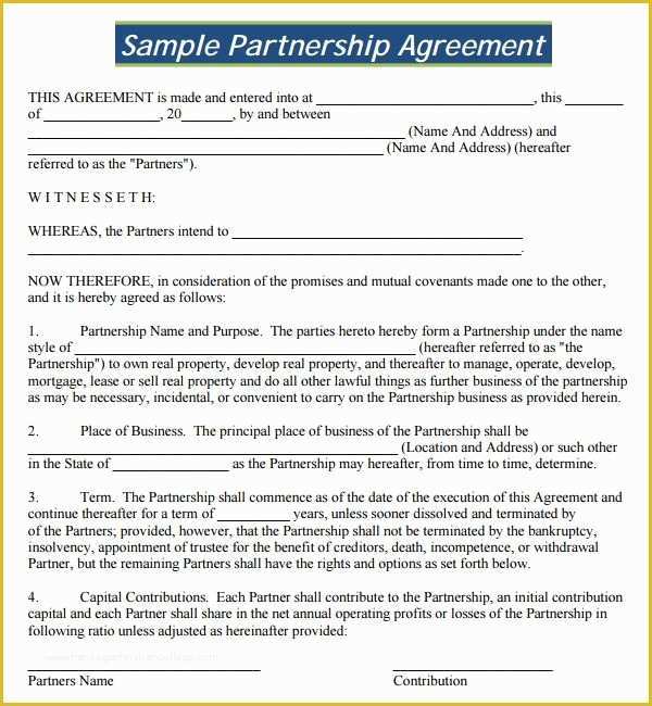 Free Partnership Agreement Template Of Partnership Agreement Pdf