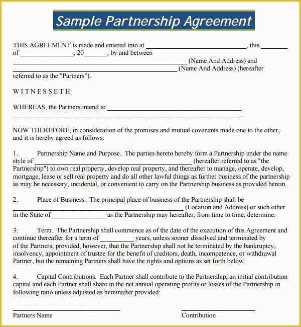 Free Partnership Agreement Template Of Partnership Agreement Pdf 