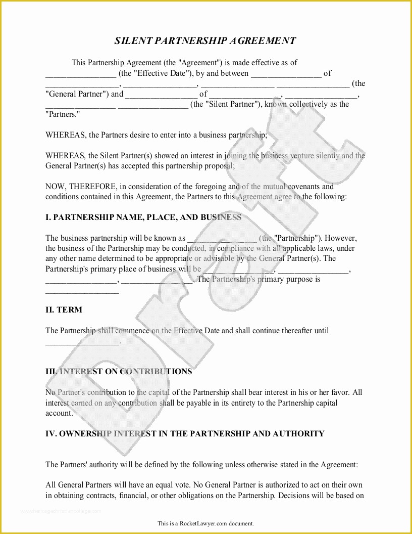 Free Partnership Agreement Template Of Silent Partnership Agreement Template with Sample