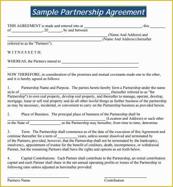 Free Partnership Agreement Template Word Of 16 Partnership Agreement Templates