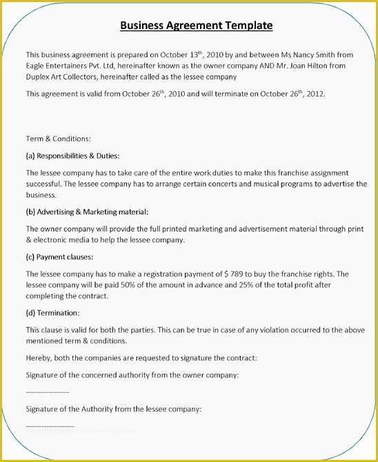 Free Partnership Agreement Template Word Of Business Agreement Templates – 5 Free Word Pdf Samples