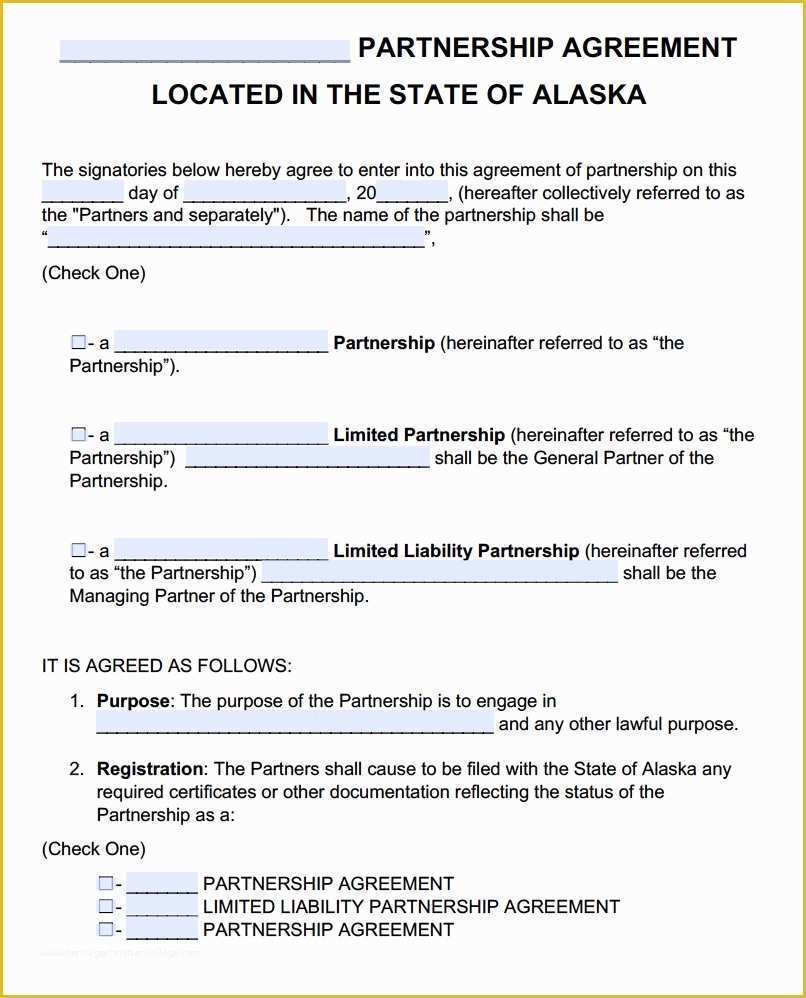 Free Partnership Agreement Template Word Of Free Alaska Partnership Agreement Template Pdf