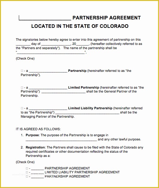 Free Partnership Agreement Template Word Of Free Colorado Partnership Agreement Template Pdf