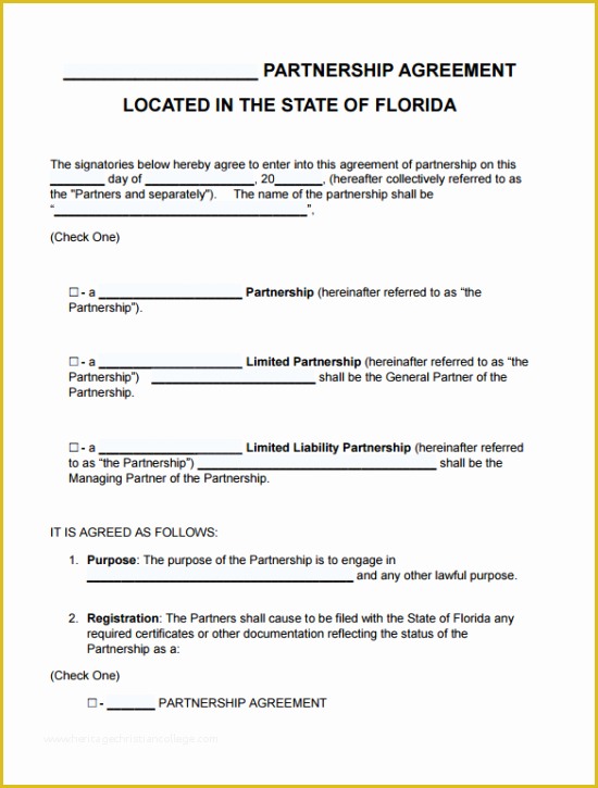 Free Partnership Agreement Template Word Of Free Florida Partnership Agreement Template Pdf