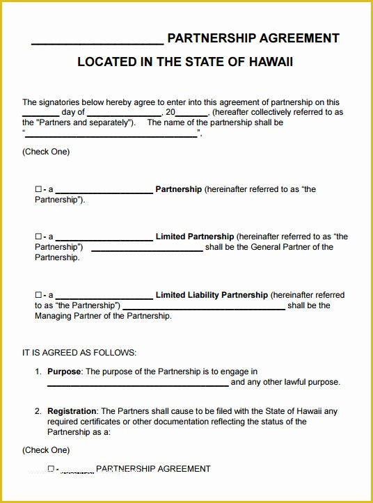 Free Partnership Agreement Template Word Of Free Hawaii Partnership Agreement Template Pdf