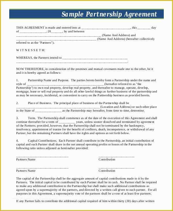 Free Partnership Agreement Template Word Of Partnership Agreement 11 Free Word Pdf Documents