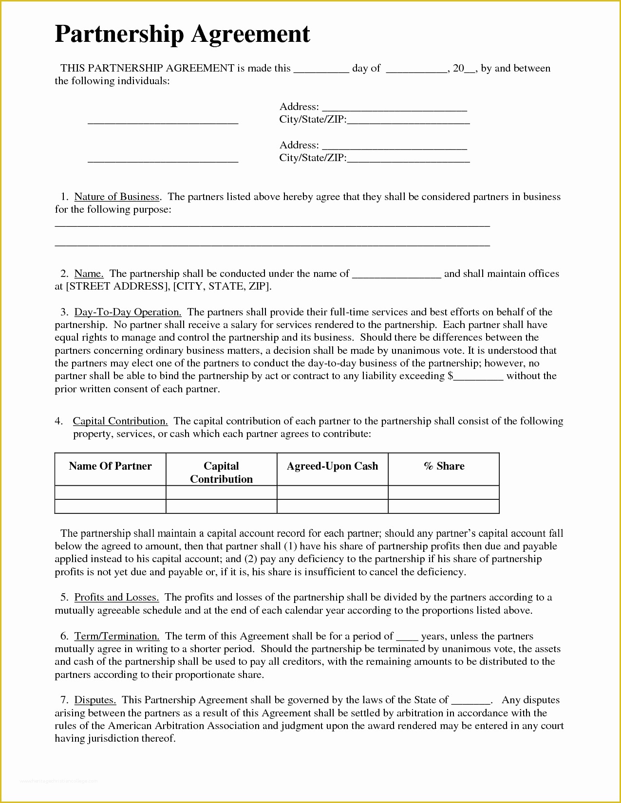 Free Partnership Agreement Template Word Of Partnership Agreement Business Templates