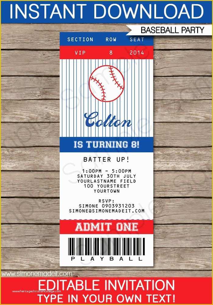 Free Party Ticket Template Of Baseball Ticket Invitation Template