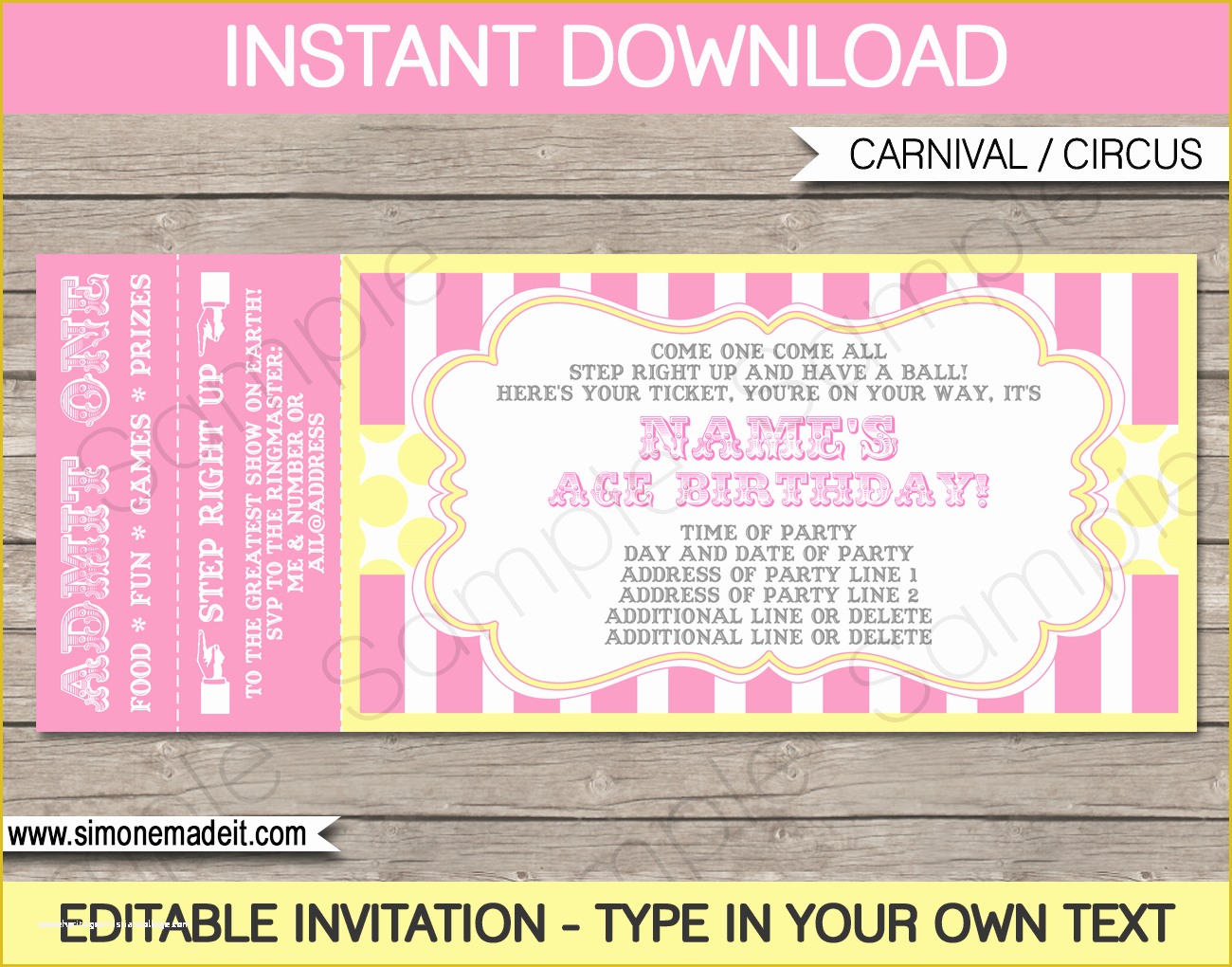 Free Party Ticket Template Of Carnival Birthday Ticket Invitations Template
