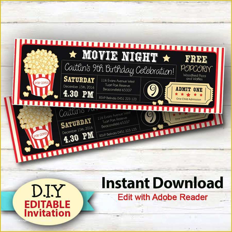 Free Party Ticket Template Of Editable Instant Download Movie Party Invitations Boy or