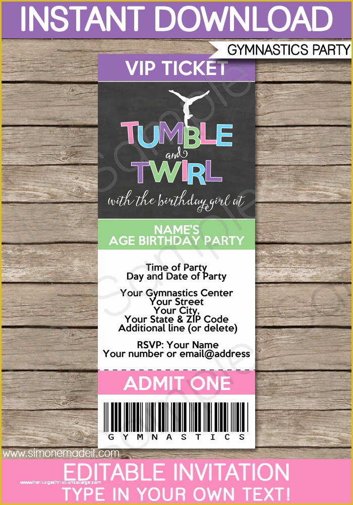 Free Party Ticket Template Of Gymnastics Party Ticket Invitations