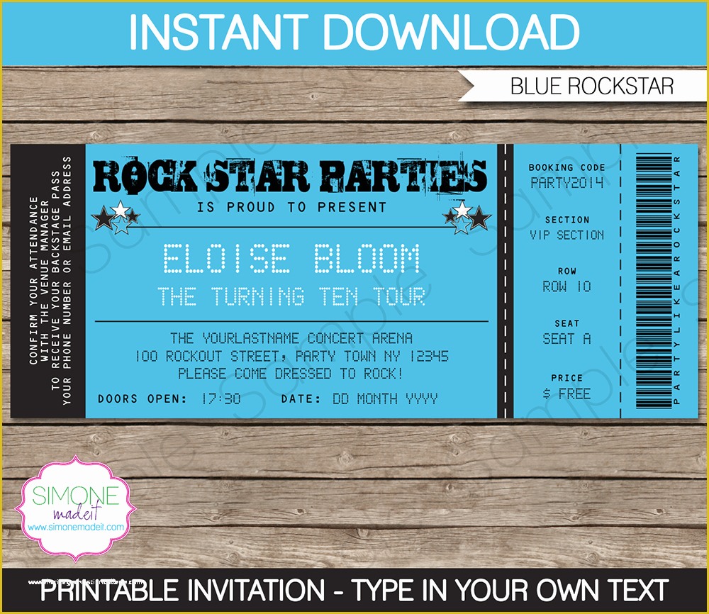 Free Party Ticket Template Of Rockstar Party Ticket Invitation Template Blue