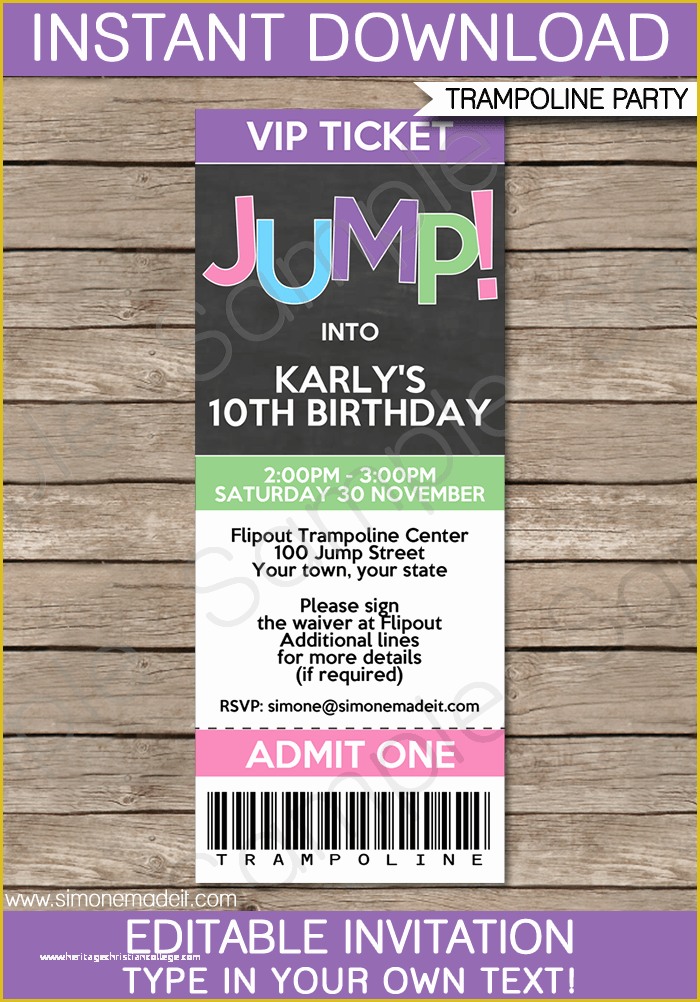 Free Party Ticket Template Of Trampoline Birthday Party Ticket Invitations