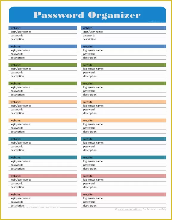 Free Password Keeper Template Printable Of 9 Sample Password ...