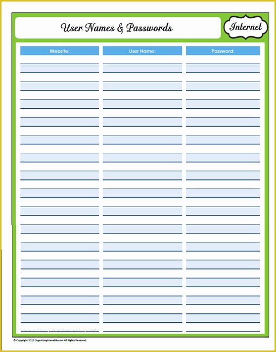 Free Password Keeper Template Printable Of 9 Best Of Printable Username and Password Template