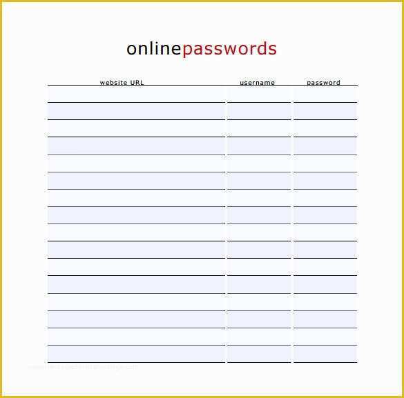 Free Password Keeper Template Printable Of 9 Sample Password Spreadsheet Templates Pdf Doc Excel