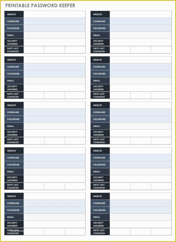 Free Password Keeper Template Printable Of Free Password Templates and Spreadsheets