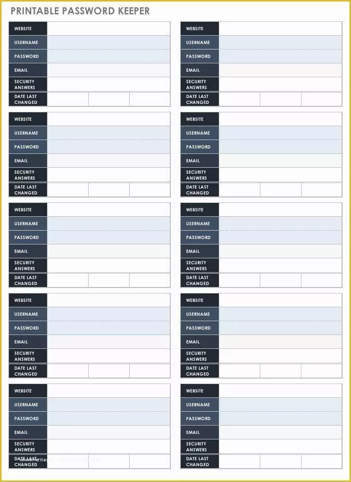 Free Password Keeper Template Printable Of Free Password Templates and Spreadsheets