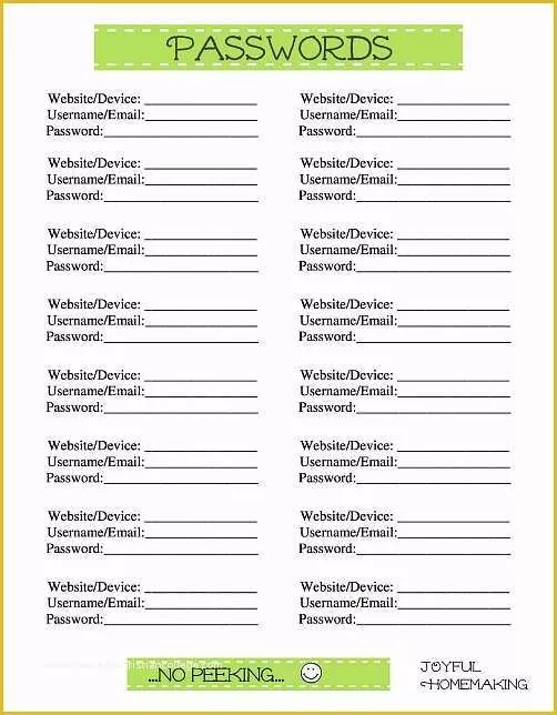 Free Password Keeper Template Printable Of Free Passwords Printables Joyful Homemaking