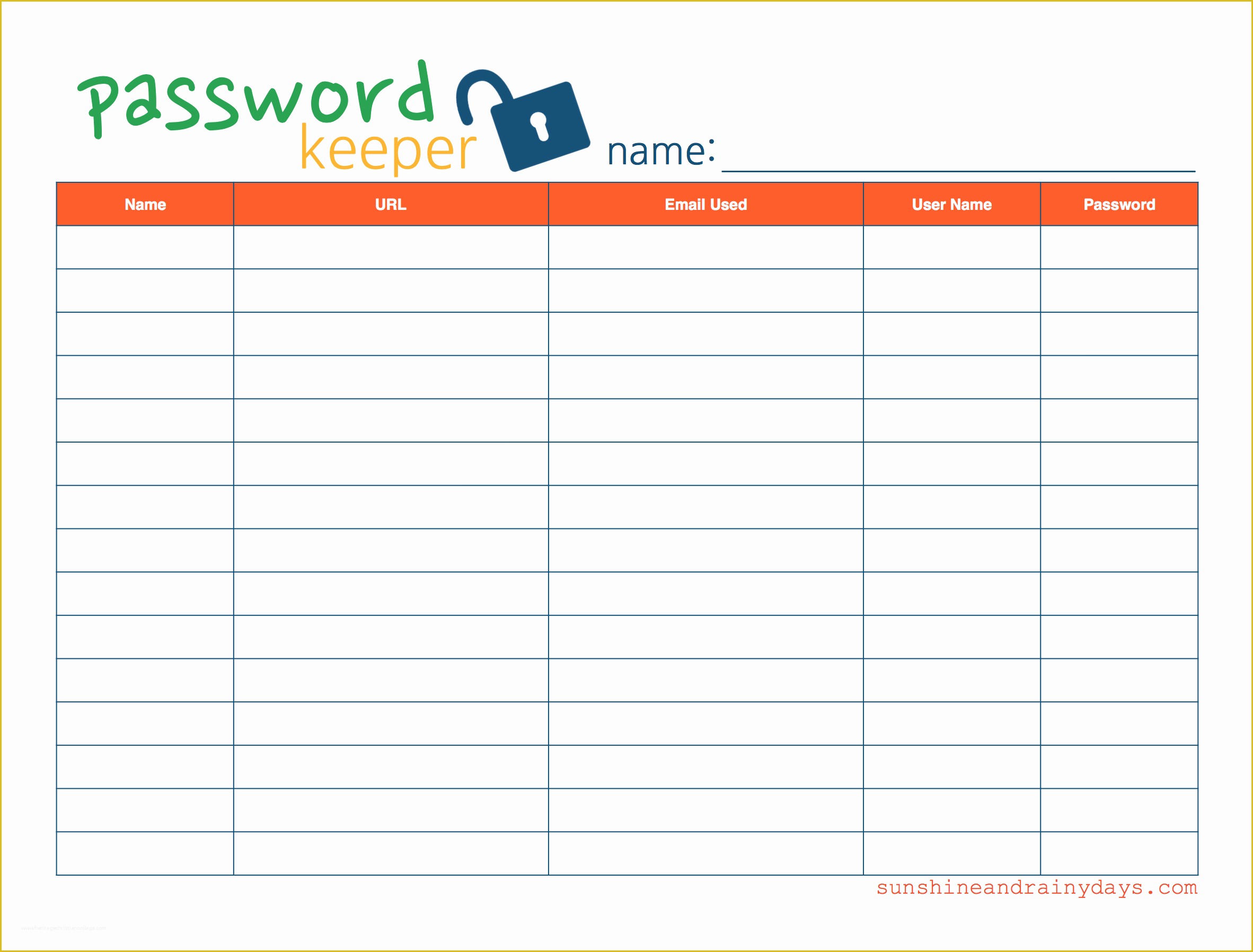 Free Password Keeper Template Printable Of Free Printable Password Keeper Sunshine and Rainy Days