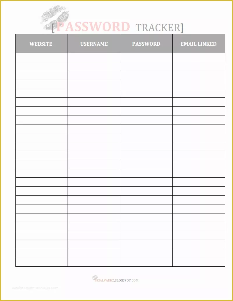 Free Password Keeper Template Printable Of 9 Sample Password ...