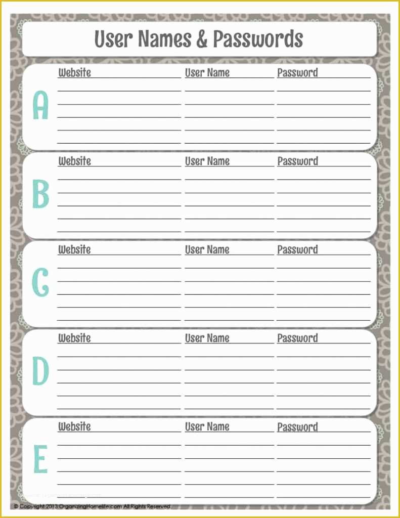 Free Password Keeper Template Printable Of Password Keeper Template Excel Google Docs Printable