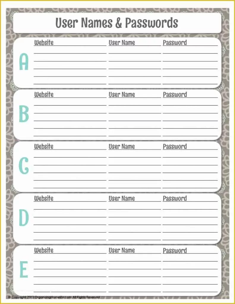 Free Password Keeper Template Printable Of Password Keeper Template Excel Google Docs Printable