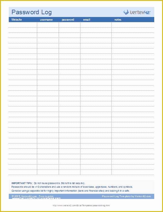 Free Password Keeper Template Printable Of Password Log Template