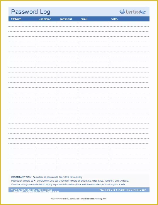 Free Password Keeper Template Printable Of Password Log Template