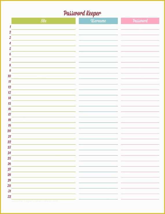 48 Free Password Keeper Template Printable