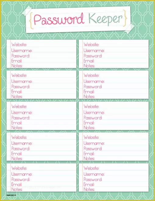 Free Password Keeper Template Printable Of Printable Password Keeper Notebook