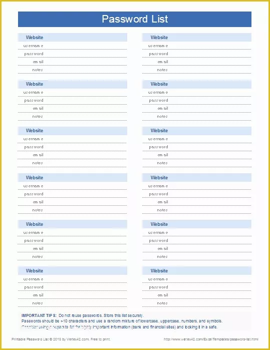 Free Password Keeper Template Printable Of Printable Password List