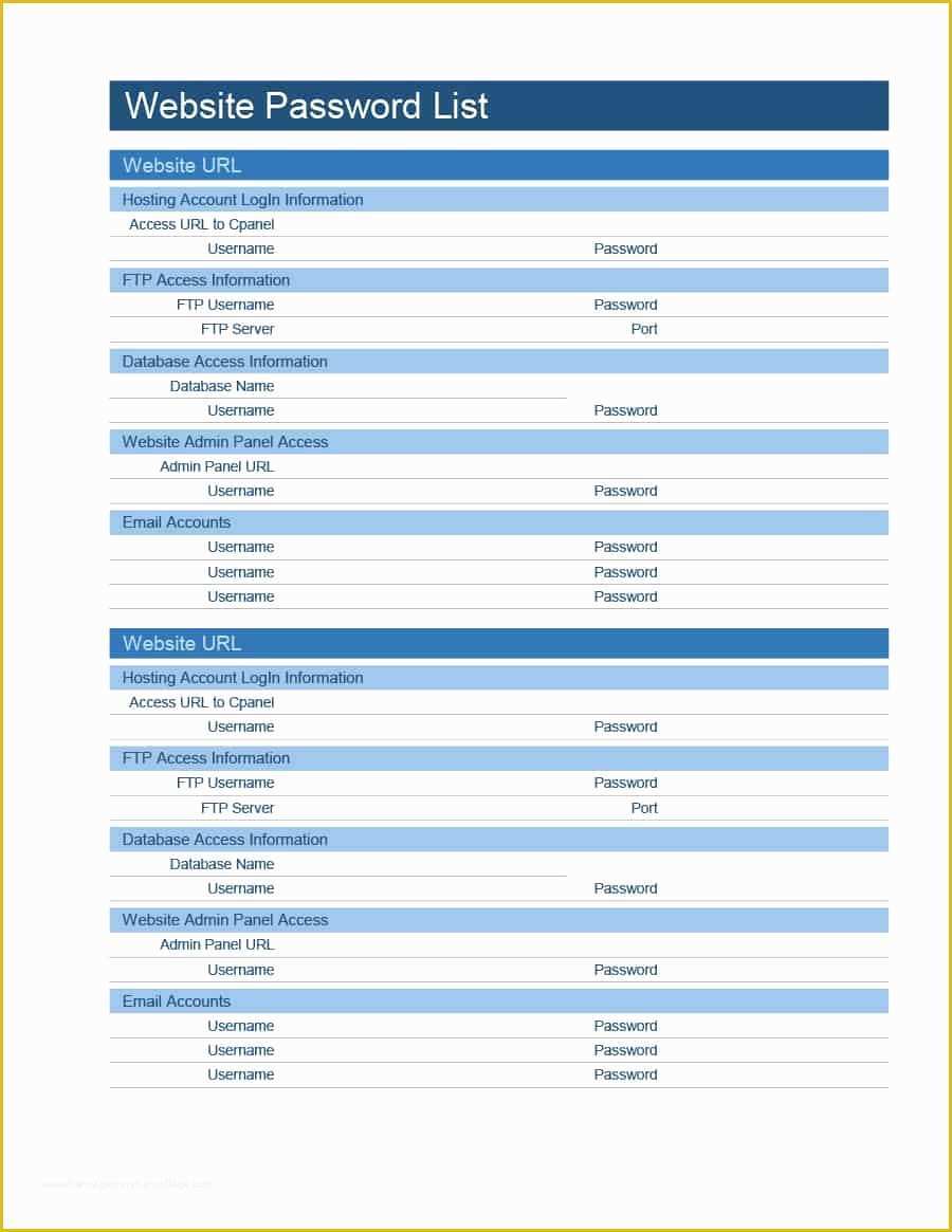 Free Password Template Of 39 Best Password List Templates Word Excel & Pdf