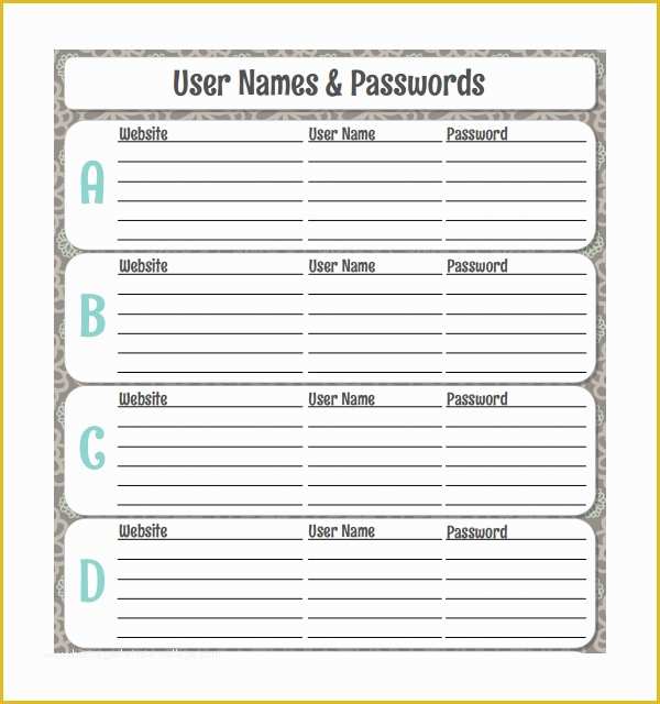 Free Password Template Of 4 Password Log Templates