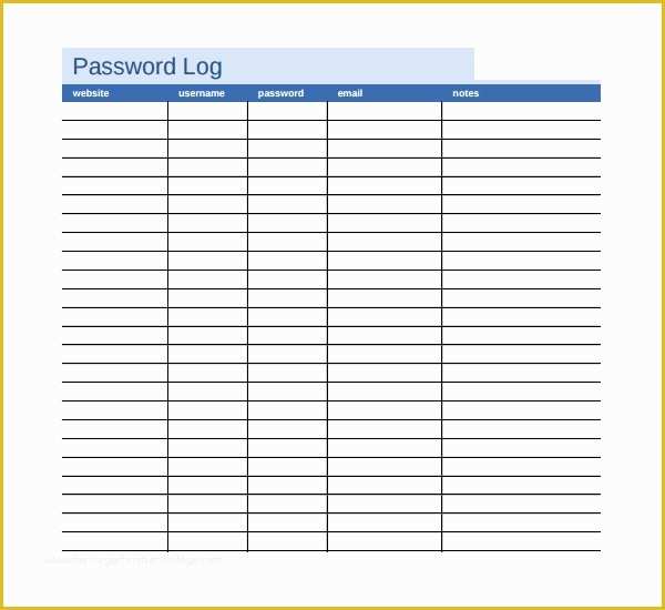 Free Password Template Of 4 Password Log Templates ...