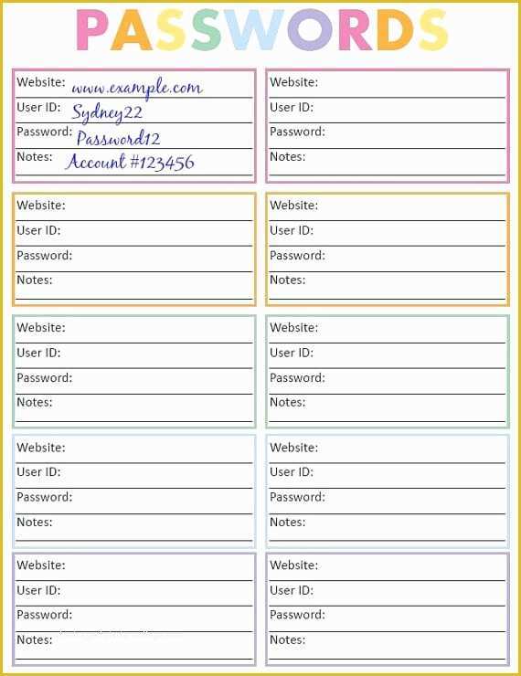 Free Password Template Of 5 Password List Templates formats Examples In Word Excel