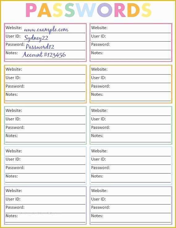 Free Password Template Of 5 Password List Templates formats Examples In Word Excel